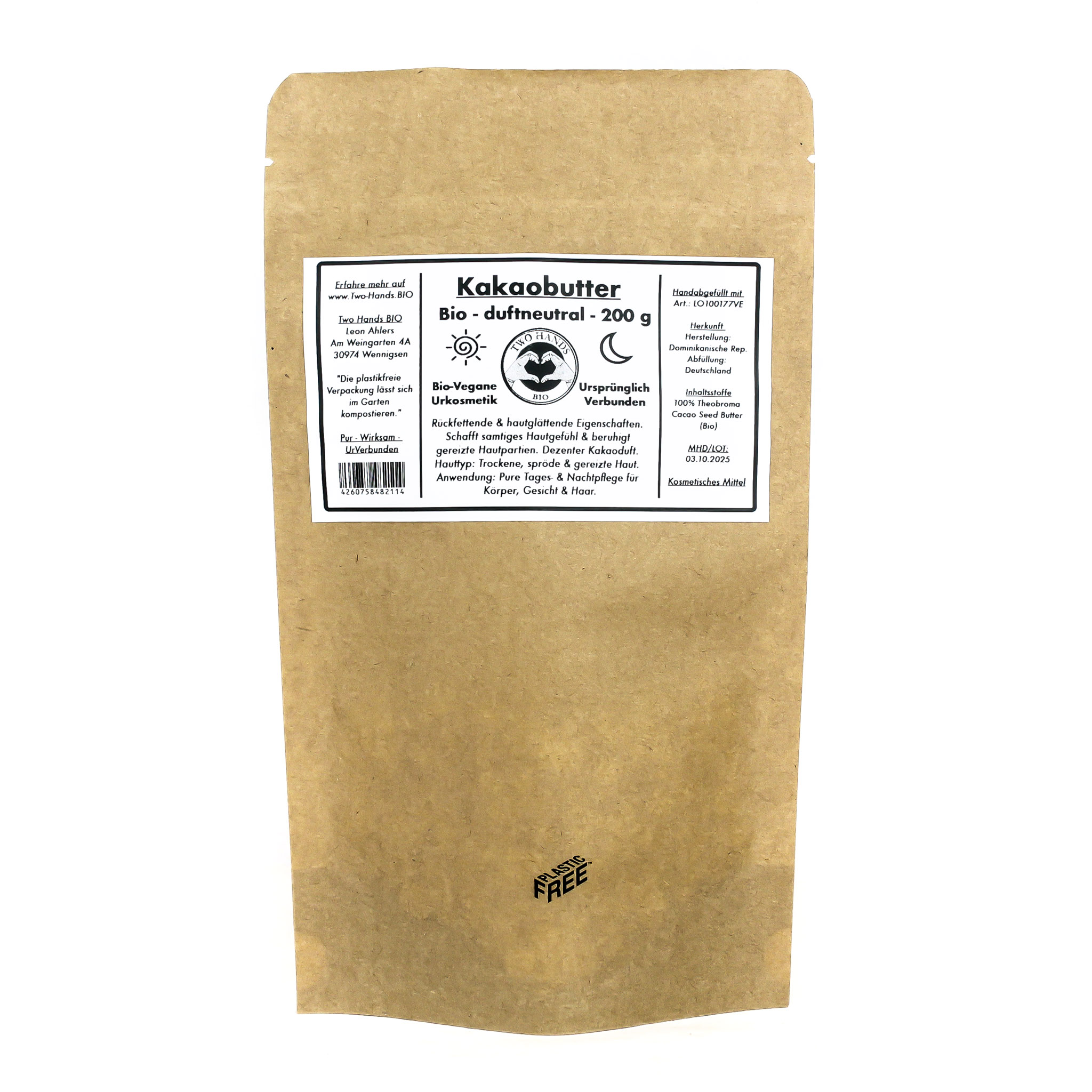 Kakaobutter - Bio - Fair - Vegan - Desodoriert - Plastikfrei - 200 g