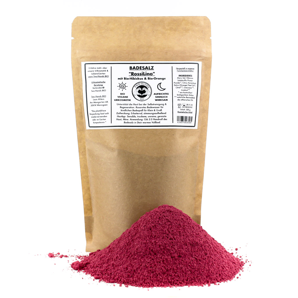 Badesalz „RossiLino“ mit Bio-Hibiskus & Bio-Orange - Plastikfrei - Bio Vegan
